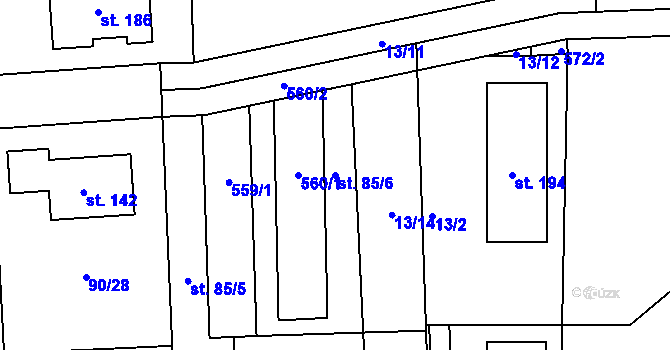 Parcela st. 85/6 v KÚ Tlustovousy, Katastrální mapa