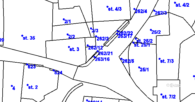 Parcela st. 262/21 v KÚ Tlustovousy, Katastrální mapa