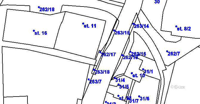 Parcela st. 262/17 v KÚ Tlustovousy, Katastrální mapa