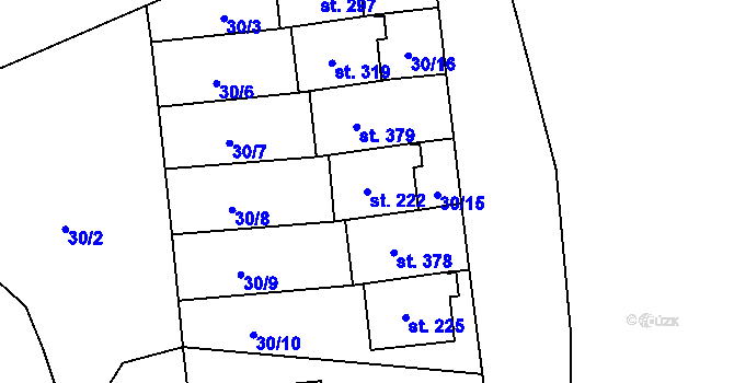 Parcela st. 222 v KÚ Tuklaty, Katastrální mapa