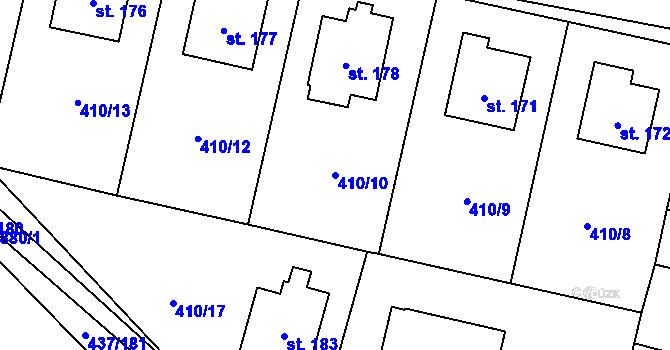 Parcela st. 410/10 v KÚ Tuklaty, Katastrální mapa