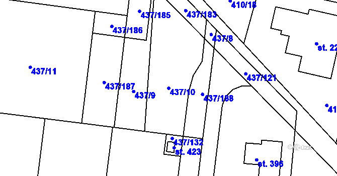 Parcela st. 437/10 v KÚ Tuklaty, Katastrální mapa