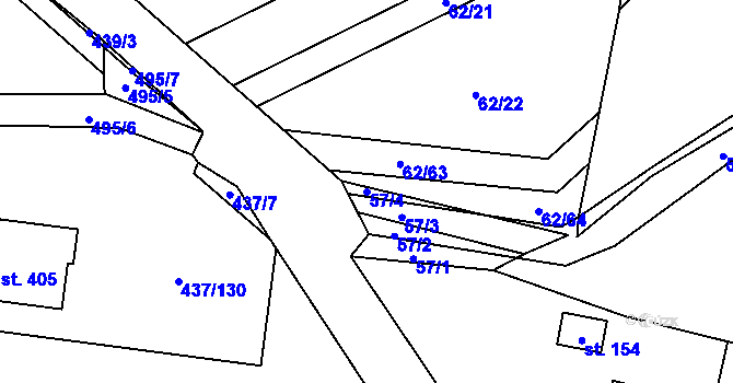 Parcela st. 57/4 v KÚ Tuklaty, Katastrální mapa