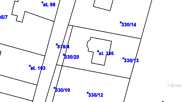 Parcela st. 316 v KÚ Tuklaty, Katastrální mapa