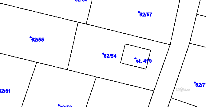Parcela st. 62/54 v KÚ Tuklaty, Katastrální mapa
