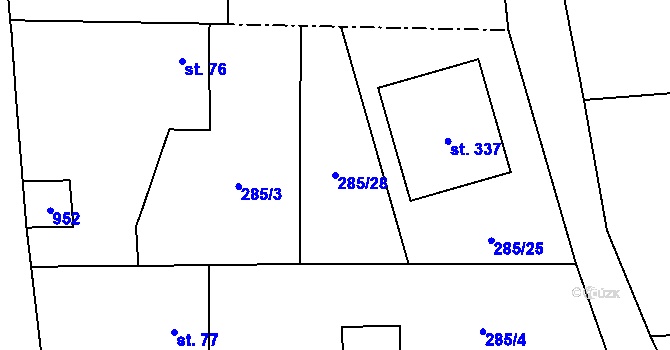 Parcela st. 285/28 v KÚ Tuklaty, Katastrální mapa