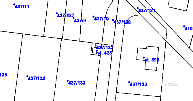 Parcela st. 423 v KÚ Tuklaty, Katastrální mapa
