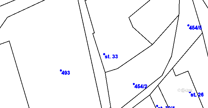 Parcela st. 33 v KÚ Tukleky, Katastrální mapa