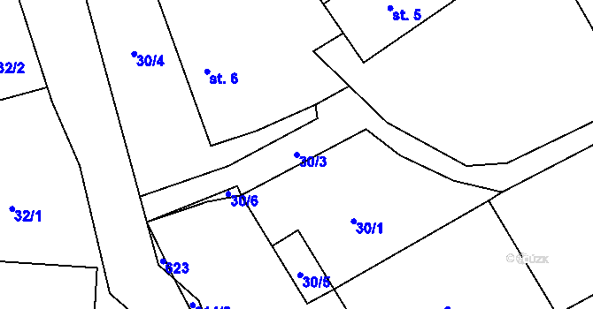 Parcela st. 30/3 v KÚ Tukleky, Katastrální mapa