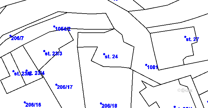 Parcela st. 24 v KÚ Tulešice, Katastrální mapa