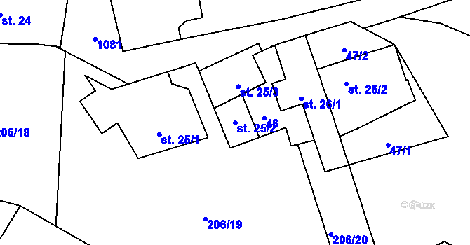 Parcela st. 25/2 v KÚ Tulešice, Katastrální mapa