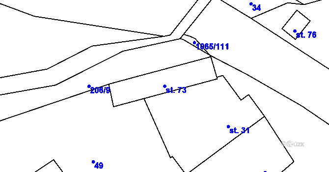 Parcela st. 73 v KÚ Tulešice, Katastrální mapa