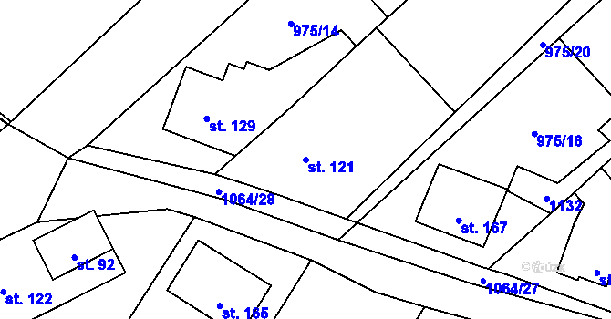 Parcela st. 121 v KÚ Tulešice, Katastrální mapa