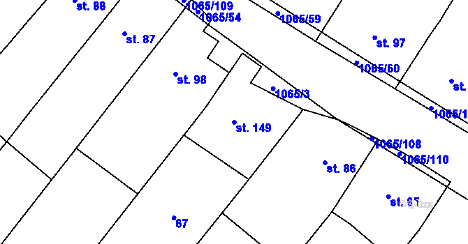 Parcela st. 149 v KÚ Tulešice, Katastrální mapa