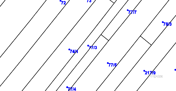 Parcela st. 77/3 v KÚ Tulešice, Katastrální mapa