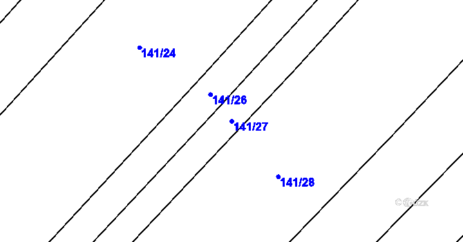 Parcela st. 141/27 v KÚ Tulešice, Katastrální mapa