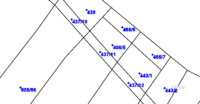 Parcela st. 437/11 v KÚ Tulešice, Katastrální mapa