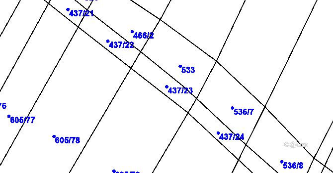 Parcela st. 437/23 v KÚ Tulešice, Katastrální mapa