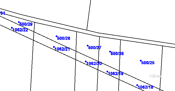 Parcela st. 500/27 v KÚ Tulešice, Katastrální mapa