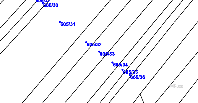Parcela st. 605/33 v KÚ Tulešice, Katastrální mapa