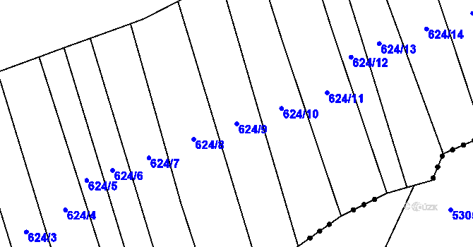Parcela st. 624/9 v KÚ Tulešice, Katastrální mapa