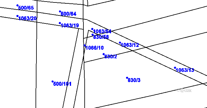 Parcela st. 830/2 v KÚ Tulešice, Katastrální mapa