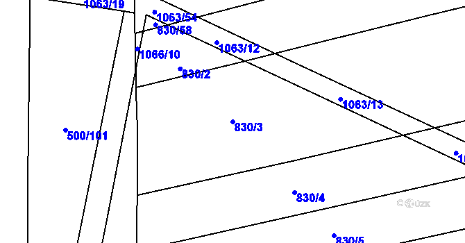 Parcela st. 830/3 v KÚ Tulešice, Katastrální mapa