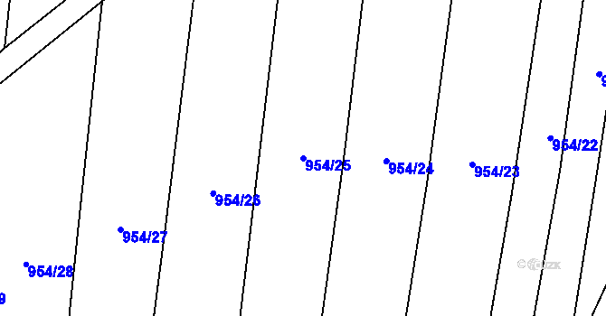 Parcela st. 954/25 v KÚ Tulešice, Katastrální mapa