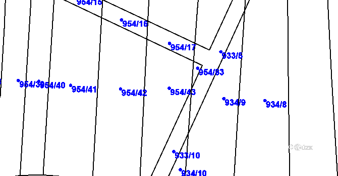 Parcela st. 954/43 v KÚ Tulešice, Katastrální mapa