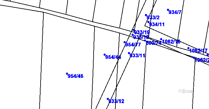 Parcela st. 954/44 v KÚ Tulešice, Katastrální mapa