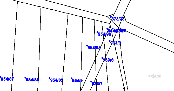 Parcela st. 954/98 v KÚ Tulešice, Katastrální mapa
