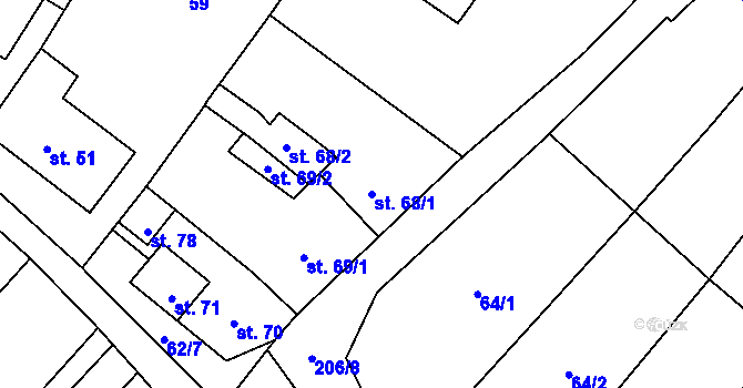 Parcela st. 68/1 v KÚ Tulešice, Katastrální mapa