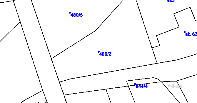 Parcela st. 480/2 v KÚ Tůně u Nechanic, Katastrální mapa