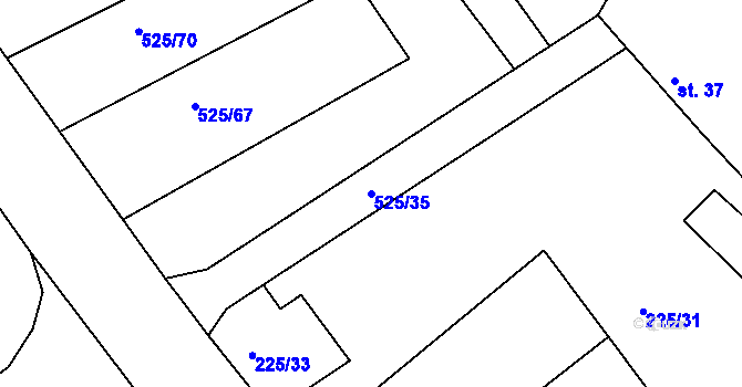 Parcela st. 525/35 v KÚ Tůně u Nechanic, Katastrální mapa