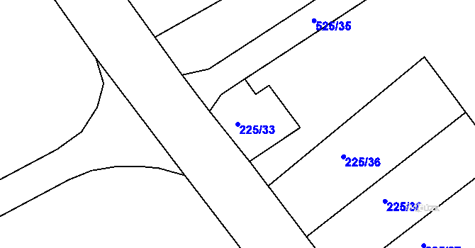 Parcela st. 225/33 v KÚ Tůně u Nechanic, Katastrální mapa