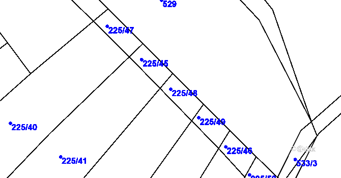 Parcela st. 225/48 v KÚ Tůně u Nechanic, Katastrální mapa