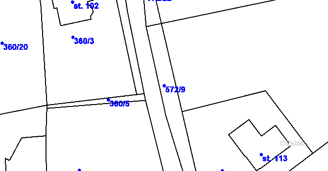 Parcela st. 572/9 v KÚ Tůně u Nechanic, Katastrální mapa
