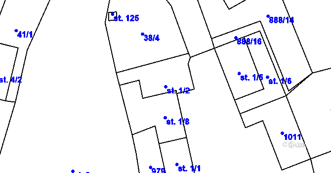 Parcela st. 1/2 v KÚ Tuněchody, Katastrální mapa