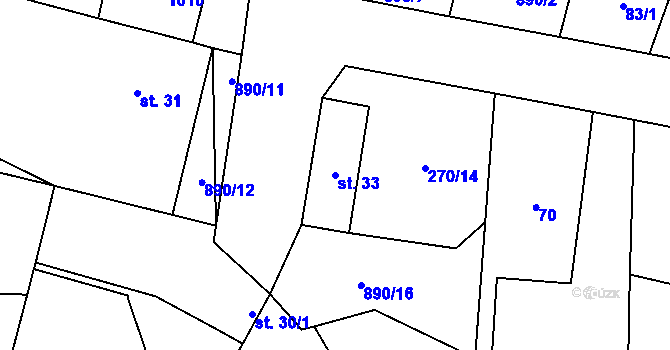 Parcela st. 33 v KÚ Tuněchody, Katastrální mapa