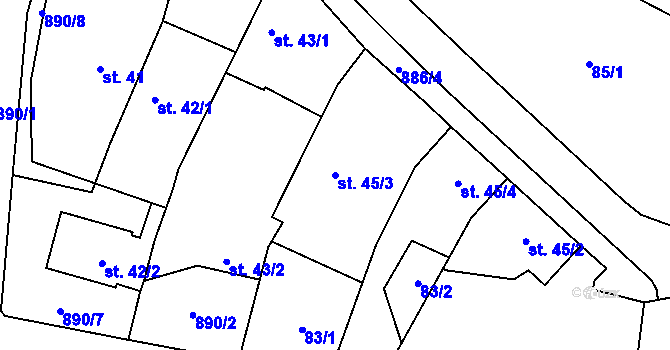 Parcela st. 45/3 v KÚ Tuněchody, Katastrální mapa