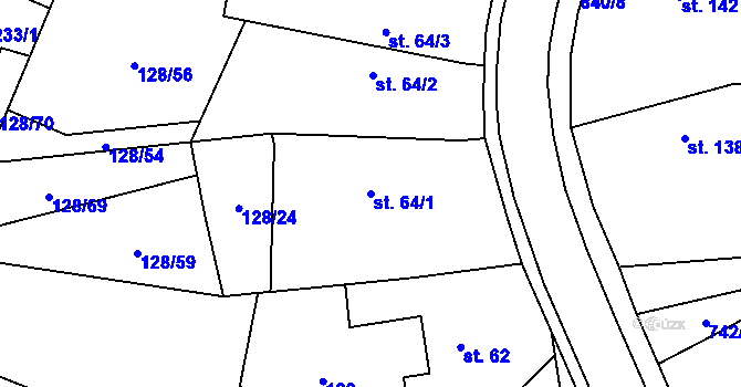 Parcela st. 64/1 v KÚ Tuněchody, Katastrální mapa