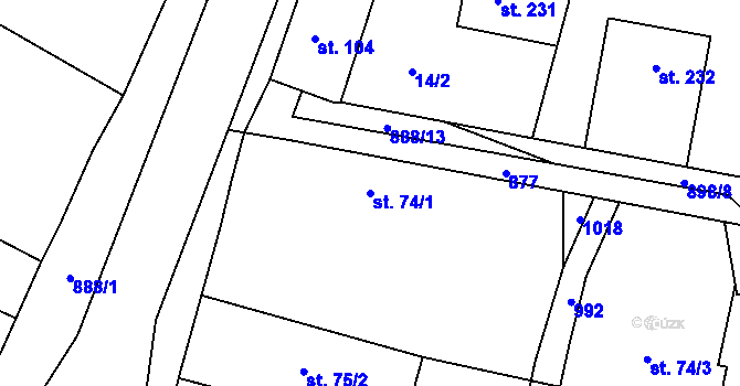 Parcela st. 74/1 v KÚ Tuněchody, Katastrální mapa