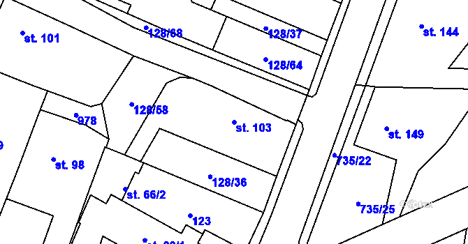 Parcela st. 103 v KÚ Tuněchody, Katastrální mapa