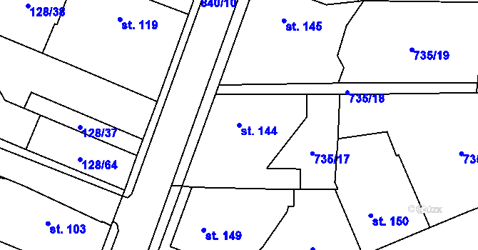 Parcela st. 144 v KÚ Tuněchody, Katastrální mapa