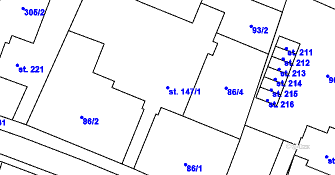 Parcela st. 147/1 v KÚ Tuněchody, Katastrální mapa