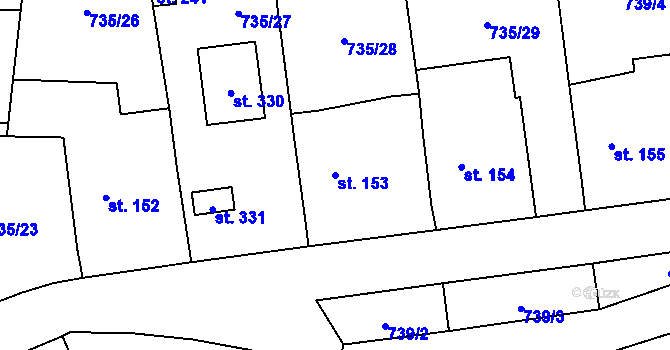 Parcela st. 153 v KÚ Tuněchody, Katastrální mapa