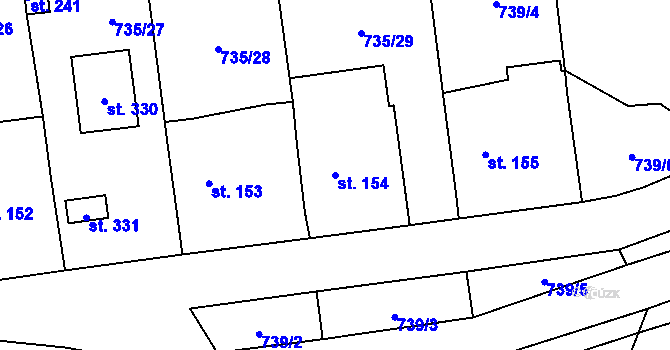 Parcela st. 154 v KÚ Tuněchody, Katastrální mapa