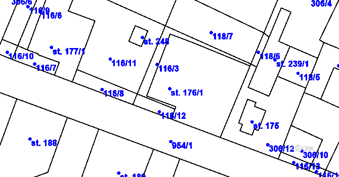 Parcela st. 176/1 v KÚ Tuněchody, Katastrální mapa