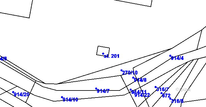 Parcela st. 201 v KÚ Tuněchody, Katastrální mapa