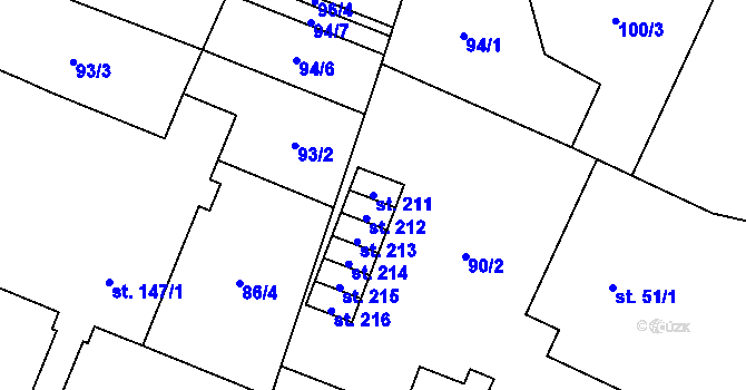 Parcela st. 211 v KÚ Tuněchody, Katastrální mapa